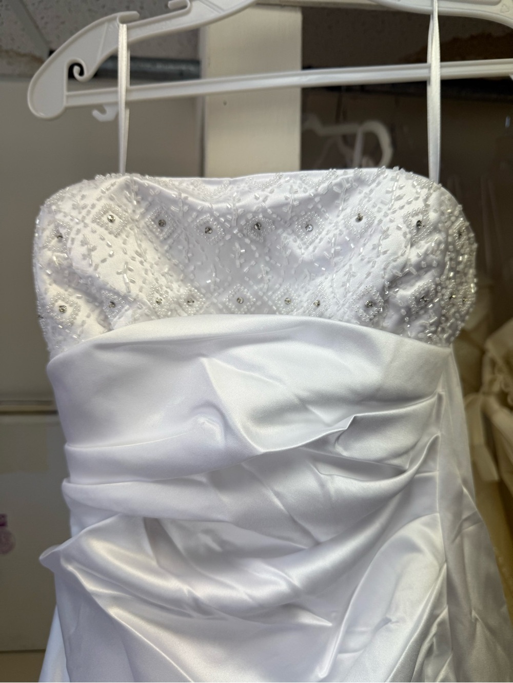DaVinci White Satin Beaded Spaghetti-Strap Wedding Gown - Picture 3 of 4